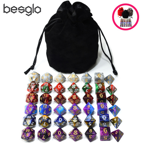 Bundle Dice Set with Big Velvet Pouch for DnD RPG MTG Games D4 D6 D8 D10 D% D12 20 ► Photo 1/6