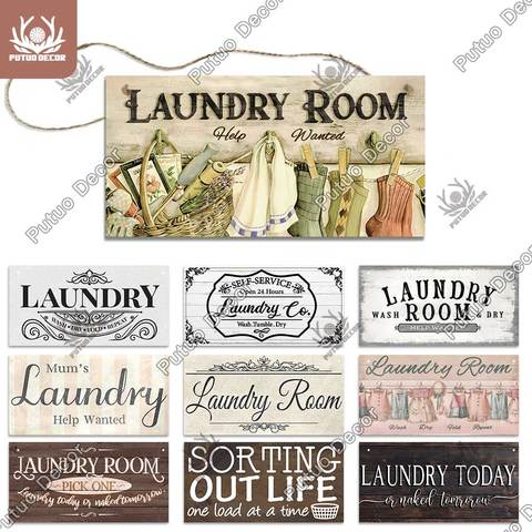 Putuo Decor Laundry Wooden Signs Wooden Wall Plaque Decorative Plaque for Laundry Room Hanging Sign Door Decoration Home Decor ► Photo 1/6