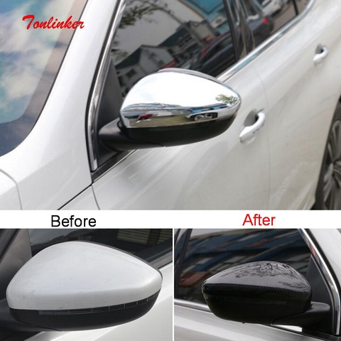 Tonlinker Exterior Car Rear view mirror Cover Case sticker for Peugeot 308 T9 2016-19 Car Styling 2 PCS ABS Chrome Cover sticker ► Photo 1/6
