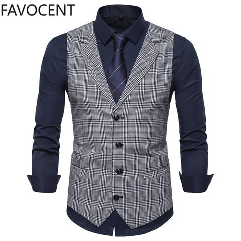 Mens Suit Vest Fashion Slim Fit Thin Plaid Men Waistcoat Tops Slim Business Vest Waistcoat Man England Style Male Leisure Suits ► Photo 1/6