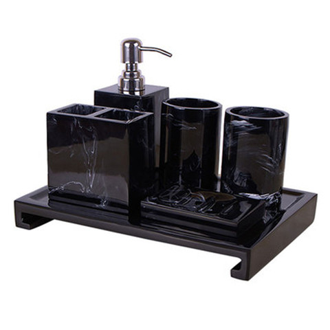 Black Marble Pattern Tray Resin Bathroom Set Toothbrush Holder Soap Dispenser Soap Dish Men's Bathroom Accessories Set Home Deco ► Photo 1/6