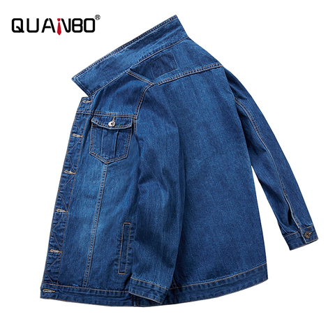 QUANBO Big size 6XL 7XL 8XL Denim Jacket 2022 New Autumn Winter Classic Casual Jeans Jackets Fashion Hip Hop Male Streetwear Fat ► Photo 1/6