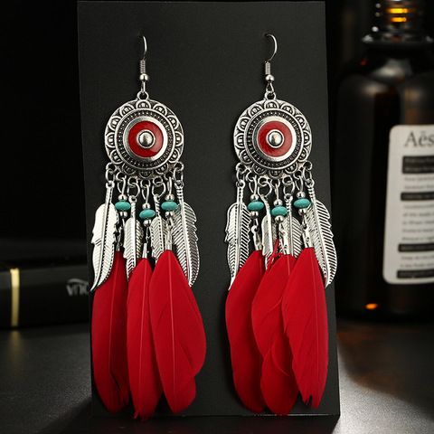 Acrylic Beads Feather Tassel Earrings for Women Black Red Fringed Dreamcatcher Earrings Women's Long Earring Hanging Jewelry ► Photo 1/6