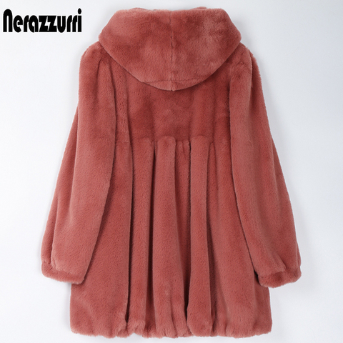 Nerazzurri Pleated light soft faux fur coat women with hood Skirted fluffy jackets for women Womens plus size fall fashion 2022 ► Photo 1/6