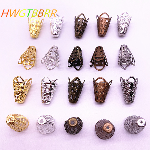 Wholesale 50pcs 11*16mm Hollow Flower Findings Cone End Beads Cap Filigree DIY Jewelry Making ► Photo 1/6