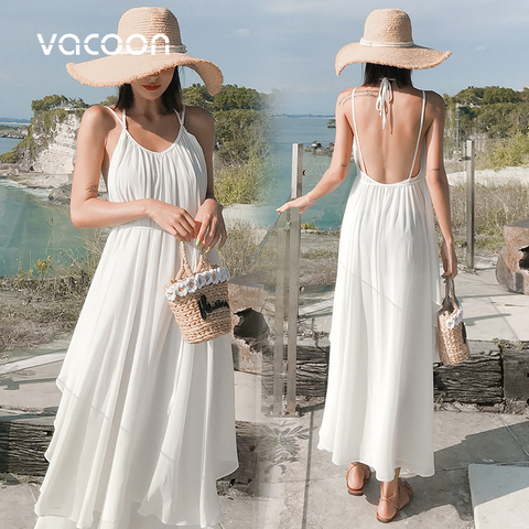 New Female Dress Woman Boho Maxi Dress White Sexy Sleeveless V Neck Party  Dress Bohemian Holiday Vestidos - Price history & Review | AliExpress  Seller - VACOON Store 