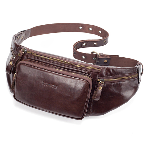 Genuine Leather Casual Men's Waist Fanny Packs Designer Hip Belt Bag For Mobile Phone Travel Women Chest Shoulder Bag Cross Body ► Photo 1/6