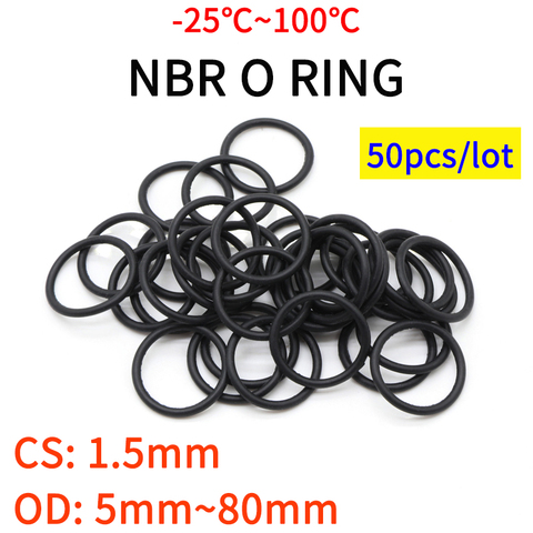 50pc NBR O Ring Seal Gasket Thickness CS 1.5mm OD 5~80mm Nitrile Butadiene Rubber Spacer Oil Resistance Washer Round Shape Black ► Photo 1/4