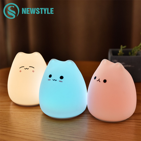 Colorful Cat Silicone LED Night Light Touch Sensor light 2 Modes Children Cute Night Lamp Bedroom Light ► Photo 1/6
