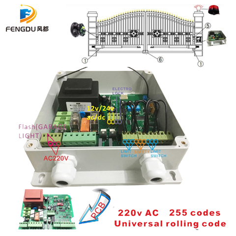 220V Control Panel Swing Gate Motor Control Board 433mhz with open code ► Photo 1/1