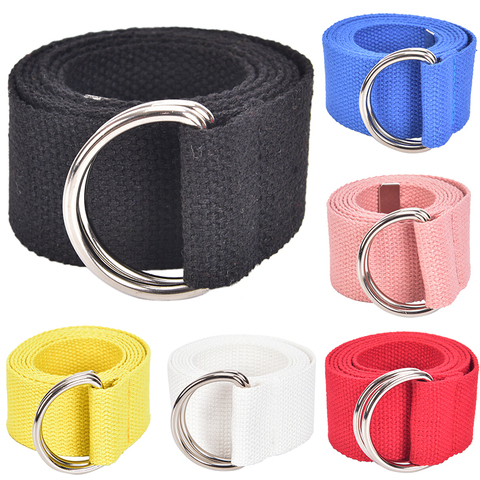 Fashion Casual Unisex Nylon Canvas Fabric Belt Strap D Ring Buckle Waist Band Solid Color Long Cloth Dress Knitted Waistband ► Photo 1/6