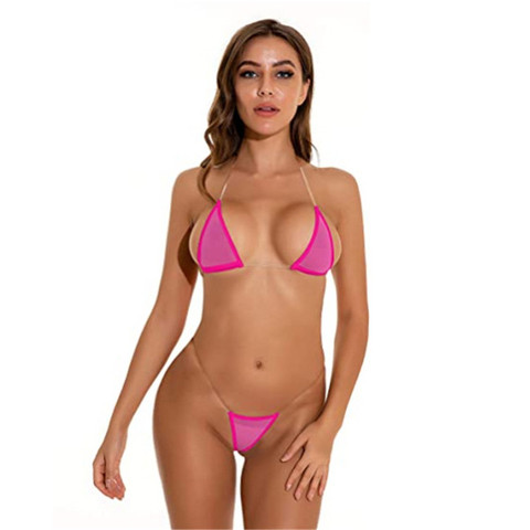 micro bikini Sexy swimwear women swimsuit women biquini mini bikinis Solid color Net yarn Transparent Silica gel Shoulder strap ► Photo 1/6