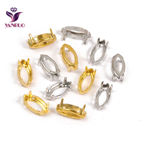 YANRUO Navette Horse Eye Claw Setting Copper Stones Base Silver Gold Sewing With Crystal Rhinstones Garment DIY Metal ► Photo 1/6