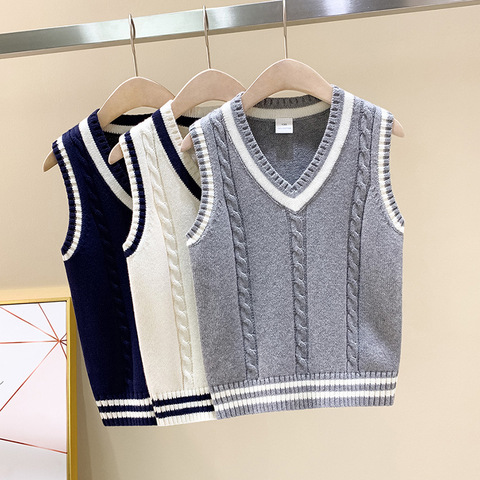 Children Vest 2022 Spring Plus Velvet Kids Knitted Pullover Outerwear Coat For School Boys Girls 100-170 Waistcoat ► Photo 1/6