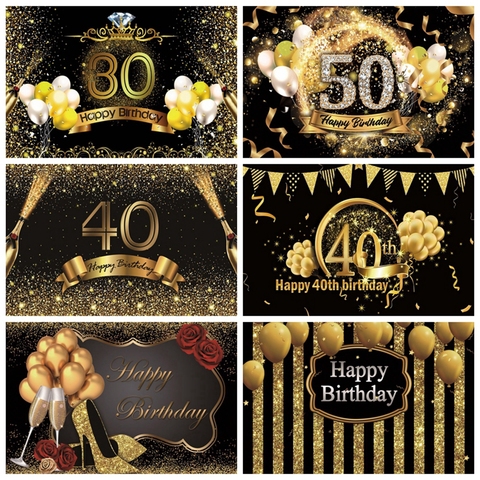 20 30 40 50 60th Birthday Backdrop Golden Balloon Glitter Vinyl Custom Photography Background Photophone Photozone Photocall ► Photo 1/6