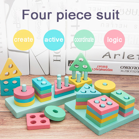 Educational Wooden Toy Pillar Blocks Early Learning Baby Kids Birthday Christmas Gift Early education shape matching set column ► Photo 1/6