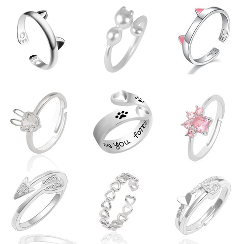 Hot Selling Fashion Women's Ring Pet Dog Paw Cat Ears Angel Wings Bee Rabbit Heart Wedding Ring Animal Jewelry Gift 2022 New ► Photo 1/6