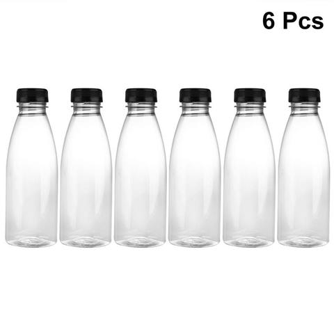 6PCS 500ml Empty Beverage Drink Bottle PET Clear Storage Containers Plastic Juice Bottle with Lids (Black Caps) ► Photo 1/6