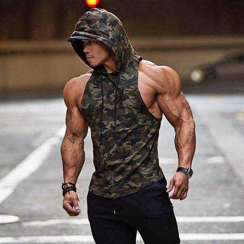 2022 summer Cotton Tank Tops New Gyms Men Hooded Sleeveless Shirt Street Workout Fitness Tanktop Hoodie Bodybuilding Clothes ► Photo 1/6