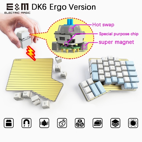 DK6 Ergo Hot Swapable Magnetic Movable Macro Key Programmable RGB Backlight Mechanical Keyboard Games Cherry MX Kaih Box Switch ► Photo 1/6