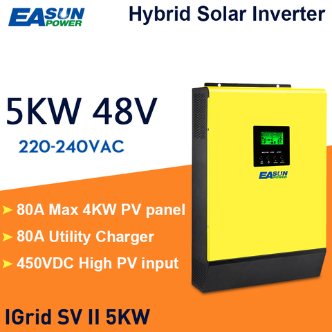 EASUN POWER 5000w Hybrid Solar power inverter 48v 230vac  Grid tied + off grid 80A MPPT solar charger 450vdc PV input ► Photo 1/6