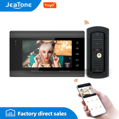 Jeatone WiFi Tuya 7''Black Video Door Phone Intercom System with 720P/AHD Wired Doorbell Camera Remote Unlock Motion Detection ► Photo 1/6