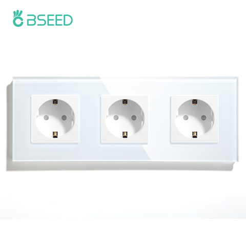 BSEED EU Wall Sockets Power Outlets White Black Golden Crystal Frame Sockets Glass Panel Triple Sockets Kids Protection 16A ► Photo 1/6