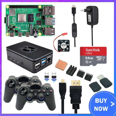 Raspberry Pi 4 Model B Game Kit 8GB + 2.4Ghz Wireless Gamepads + 64G 32G SD Card + Case + Switch Power Supply + Fan + HDMI Cable ► Photo 1/6