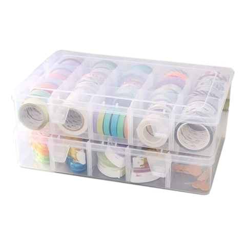 Crafts Organizer Storage Box For Washi Tape, Art Supplies And Sticker, 15 Compartments, Clear ► Photo 1/6
