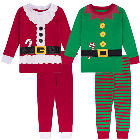 Two Sets Christmas Pajamas for Kids Boy Xmas Elf Sleepwear Children Santa Claus New Year Nightwear Toddler Festival Dinosaur Pjs ► Photo 1/6