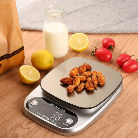 10kg Digital Kitchen Scale 3kg/0.1g Food Scale Multifunction Weight Electronic Baking & Cooking Scale Stainless Steel Platform ► Photo 1/6