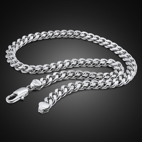 Fashion Real 100% 925 Sterling Silver Men's Necklace New Pattern Curb Cuban Chain 10 mm 22-26 in Punk Man Fine Jewelry Gift ► Photo 1/6