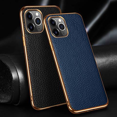 Genuine Leather Case For Iphone 12 11 Pro Case For 12 Mini Cover Electroplate Etui Coque For Iphone 11 12 Pro Max Cases Fundas ► Photo 1/6