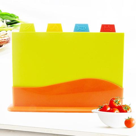 4Pcs Colour Coded Chopping Board Set Kitchen Non-slip Cutting Block with Holder ► Photo 1/6