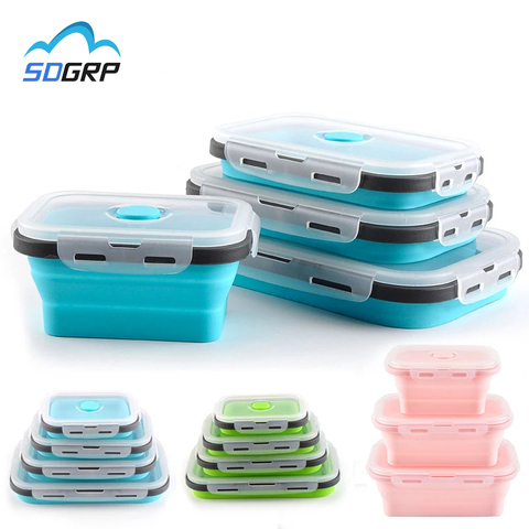 Silicone Folding Lunch Box Food Storage Container Portable Child Bento Box Camping Outdoor Picnic Crisper Boxes Seal Tableware ► Photo 1/6