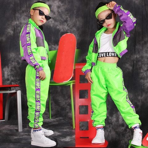 Green Children'S Hip Hop Dance Wear Girls Jazz Modern Dancing Costumes Fluorescence Clothing Suits Kids Stage Costumes Outfits ► Photo 1/6