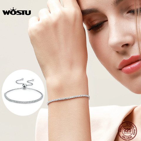 WOSTU Top Sale Real 925 Sterling Silver Sparkling Strand Chain Bracelet For Women Fine Jewelry Lucky Gift CQB029 ► Photo 1/6