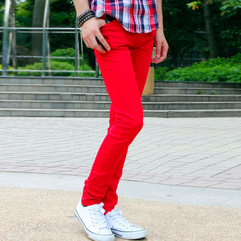 Wholesale 2022 fashion spring Autumn Casual men's show thin Skinny jeans men hip hop red pencil pants elastic foot trousers ► Photo 1/6