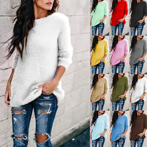 S-5XL Autumn Knitted Pullover Sweater Long sleeve Women's O-Neck Solid Color Casual Plus Size Loose Knitted Jumper Streetwear ► Photo 1/6