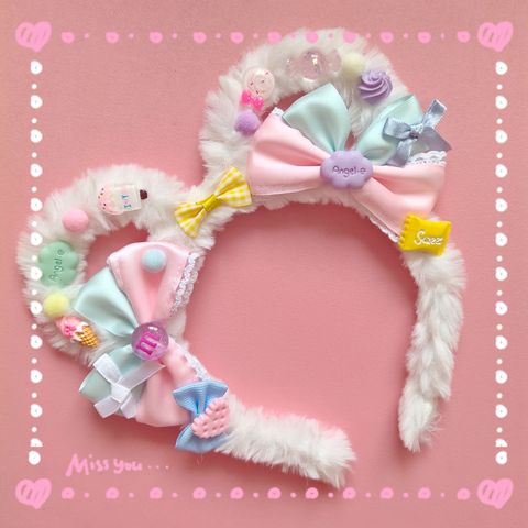 Original Hand-Made Sweet Hairband Lo Niang Bear Ear KC Hair Accessories Cream Dessert Lolita Pink Blue Bow Headdress ► Photo 1/3