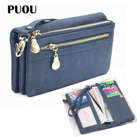 PUOU 2022 Fashion Zipper Purses Women's Wallets Envelop Long Wallet Women Long Section Clutch Wallet Soft PU Leather Money Bag ► Photo 1/1