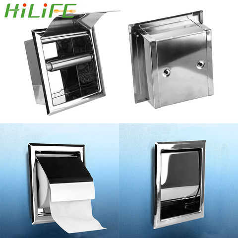 HILIFE Concealable Stainless Steel Roll Paper Box Polished Chrome Wall Mounted Toilet Paper Holder ► Photo 1/6