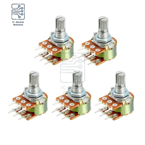 5PCS/Lot 1K 5K 10K 50K 100K 500K 1M Ohm 15mm Shaft Variable Resistors Dual Linear 6 Pin Rotary Carbon Film Taper Potentiometer ► Photo 1/5