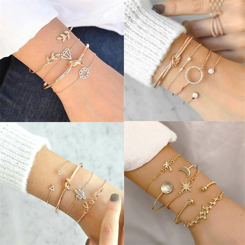 2022 Charm Bracelet Chain Bracelets Bangles For Women Gold Color Grain Cactus Knot  Round Bracelets Sets Fashion Jewelry Gifts ► Photo 1/6