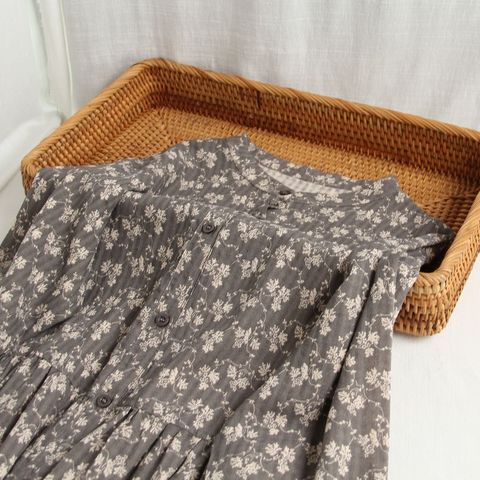 Lamtrip Vintage  Flowers Print Cotton Stand Collar Long Sleeve Dress Mori Girl 2022 Summer ► Photo 1/5