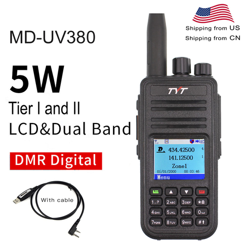 TYT MD-UV380 Dual Band 136-174Mhz & 400-480MHz Walkie talkie DMR Digital Two Way Radio MD-380 dual time slot transceiver + USB ► Photo 1/6
