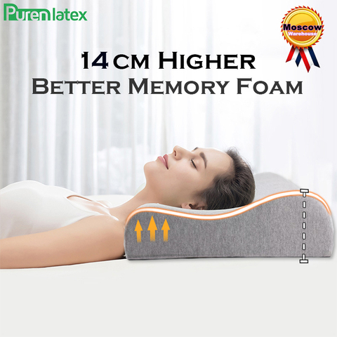 PurenLatex 14cm High Memory Foam Neck Contour Orthopedic Pillow Slow Rebound Cervical Vertebra Support Pillow Side Back Sleeper ► Photo 1/6