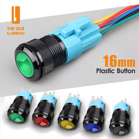 LANBOO 16mm ON OFF momentary plastic push button switch with LED 24V220V ► Photo 1/6
