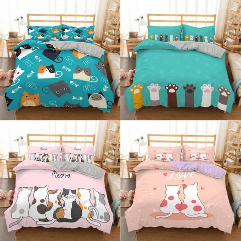 ZEIMON  Cartoon Cats Bedding Set Queen 3D Cute Animal Printed Duvet Cover Bedclothes 2/3pcs Home Textiles Luxury Bedspread ► Photo 1/6