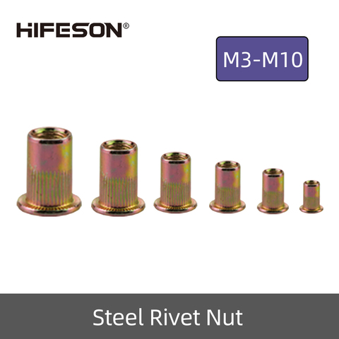 20 Pcs M3 M4 M5 M6 M8 M10 Steel Rivet Nuts Flat Head Threaded Insert Nutsert Cap for Riveter Gun Zinc Plated Carbon ► Photo 1/6